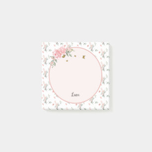 Aquarell Elegante rosa Rosen mit Schmetterlingen Post-it Klebezettel