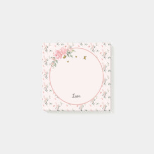 Aquarell Elegante rosa Rosen mit Schmetterlingen Post-it Klebezettel
