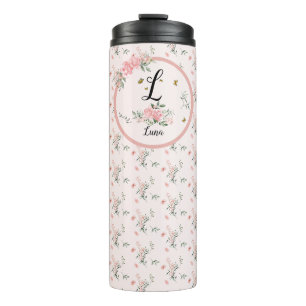 Aquarell Elegante rosa Rosen mit Schmetterlingen Thermosbecher