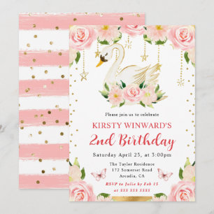 Aquarell Eleganter Floral Schwan Geburtstag Einladung