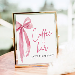 Aquarell-Elegantes-Rosa-Schleife-Kaffeebar-Schild Poster