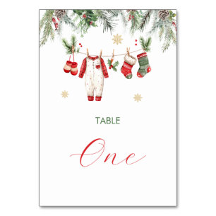 Aquarell Elegantes Winter-Weihnachtsmann-Baby-Weih Tischnummer