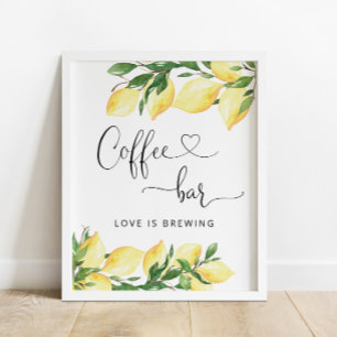 Aquarell Elegantes Zitronen-Café-Bar-Schild Poster