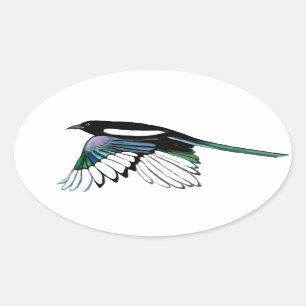 Aquarell-Elster-Vogel-im Flug Natur-Kunst Ovaler Aufkleber