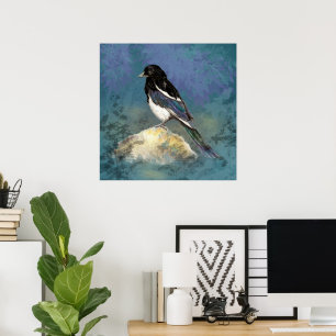 Aquarell Elster Vogel Natur Kunst Poster