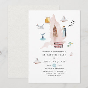 Aquarell England UK London Destination Hochzeit Einladung