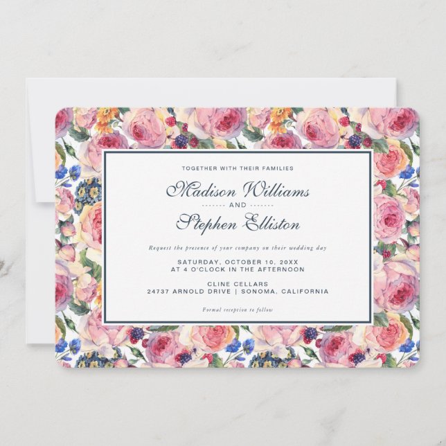Aquarell | Englische Rose - Hochzeit Einladung (Vorderseite)