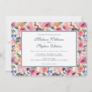 Aquarell   Englische Rose - Hochzeit Einladung
