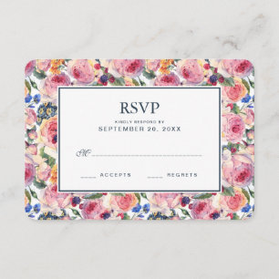 Aquarell   Englische Rose - Hochzeitsszenario RSVP Karte