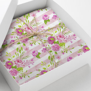 Aquarell-Englische Rosen Rosa Weiße Streifen Seidenpapier