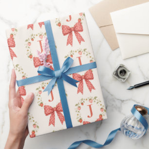 Aquarell-Erdbeer-Kranz-Monogramm-Initiale Geschenkpapier