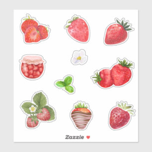 Aquarell-Erdbeere Frucht, Marmelade und Blumen  Aufkleber
