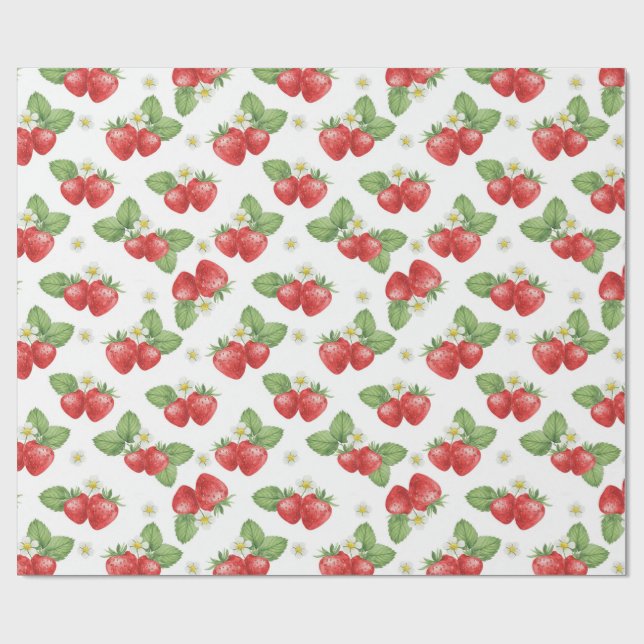 Aquarell-Erdbeere Frucht und Blumen  Geschenkpapier (Flach)