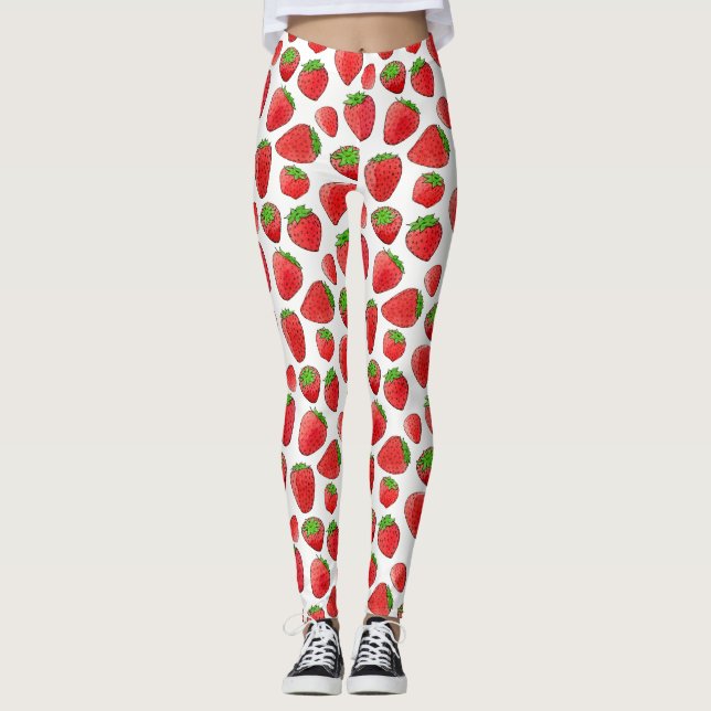 Aquarell-Erdbeere Leggings (Vorderseite)