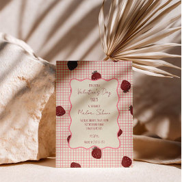 Aquarell-Erdbeeren auf rosa Raster - Valentinstag Einladung