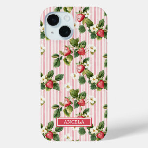 Aquarell-Erdbeeren auf rosa Streifen Case-Mate iPhone Hülle
