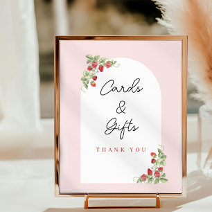 Aquarell-Erdbeeren-Baby-Shower-Tischschild Poster