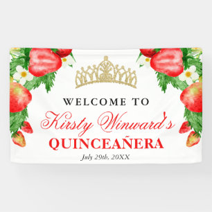 Aquarell-Erdbeeren begrüßen Quinceanera Banner