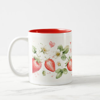 Aquarell-Erdbeeren-Botanik-Tasse Zweifarbige Tasse