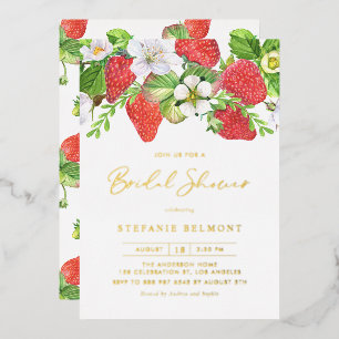 Aquarell-Erdbeeren Botanische Hochzeitsdusche Folieneinladung
