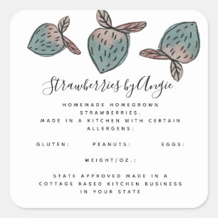 Aquarell-Erdbeeren-Doodle Rosa Blau Business Quadratischer Aufkleber