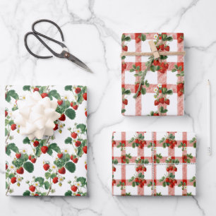 Aquarell-Erdbeeren Geschenkpapier Set