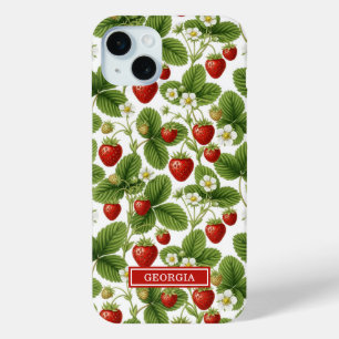 Aquarell-Erdbeeren monogrammiert Case-Mate iPhone Hülle