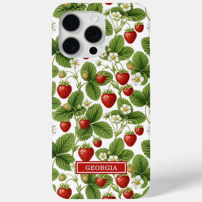 Aquarell-Erdbeeren monogrammiert Case-Mate iPhone Hülle (Rückseite)