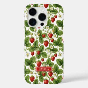 Aquarell-Erdbeeren monogrammiert iPhone 16 Pro Hülle