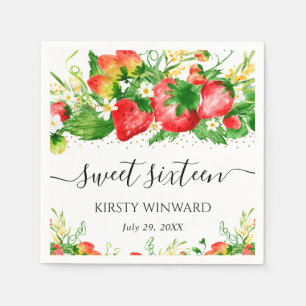 Aquarell Erdbeeren und Blumen Sweet Sixteen Serviette
