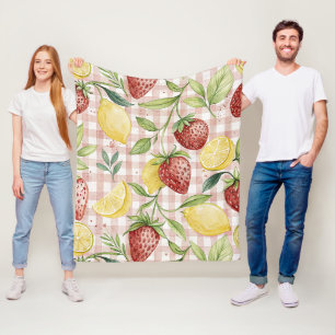 Aquarell-Erdbeeren & Zitronen auf rosafarbenem Kar Fleecedecke
