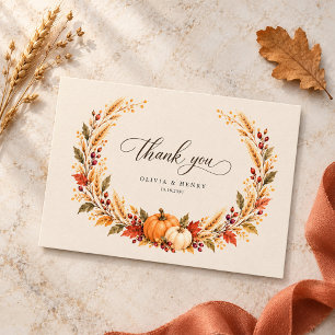 Aquarell-Ernte-Kranz-Kürbis-Hochzeit Dankeskarte