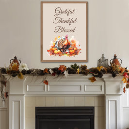 Aquarell Erntedank Türkei und Pumpkins Fotodruck