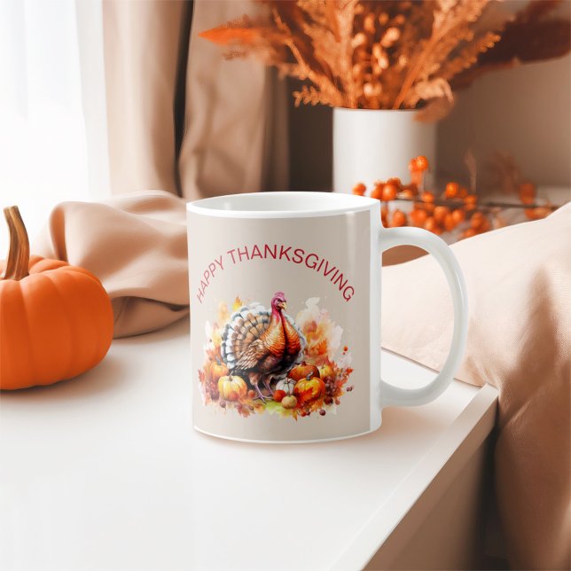 Aquarell Erntedank Türkei und Pumpkins Kaffeetasse (Von Creator hochgeladen)