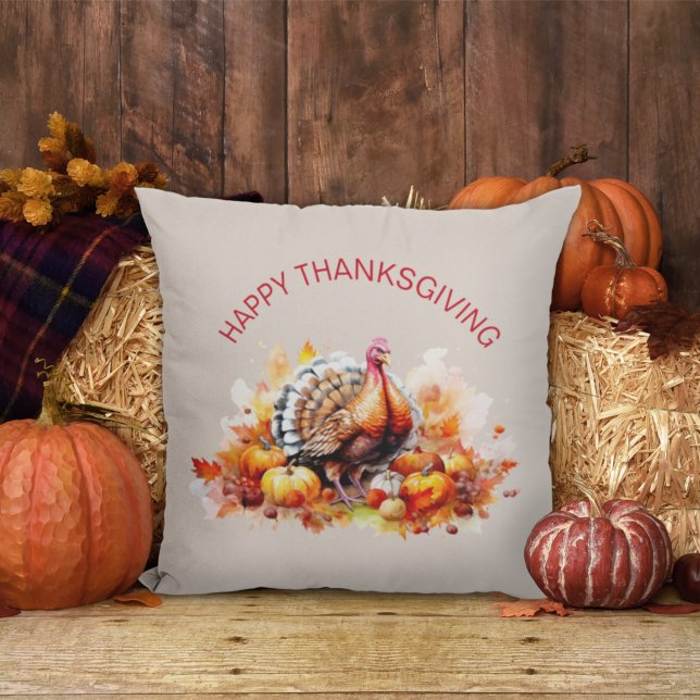 Aquarell Erntedank Türkei und Pumpkins Kissen (Von Creator hochgeladen)