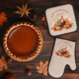 Aquarell Erntedank Türkei und Pumpkins Ofenhandschuh & Topflappen-Set