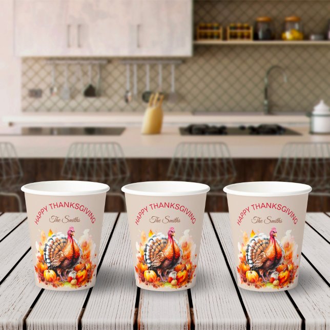 Aquarell Erntedank Türkei und Pumpkins Pappbecher (Von Creator hochgeladen)