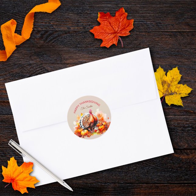 Aquarell Erntedank Türkei und Pumpkins Runder Aufkleber (Von Creator hochgeladen)