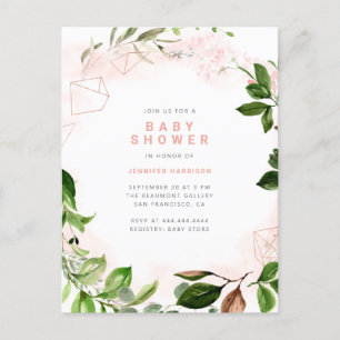 Aquarell erröten u. Grün-Babyparty Einladungspostkarte
