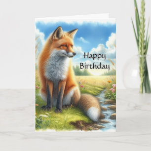 Aquarell Erwachsener Rotfuchs von Stream  Geburtst Karte