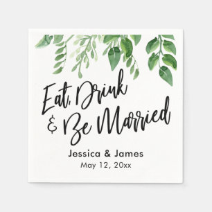 Aquarell Essen, Trinken und Verheiratet sein Serviette