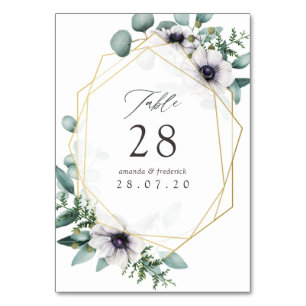Aquarell-Eukalyptus-Anemone-Geometrische Hochzeit Tischnummer