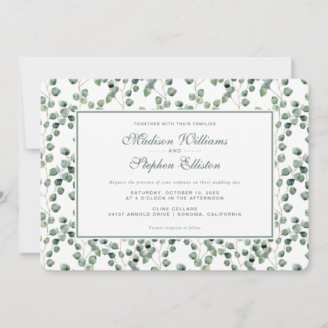 Aquarell-Eukalyptus-Blatt-Muster - Hochzeit Einladung (Vorderseite)