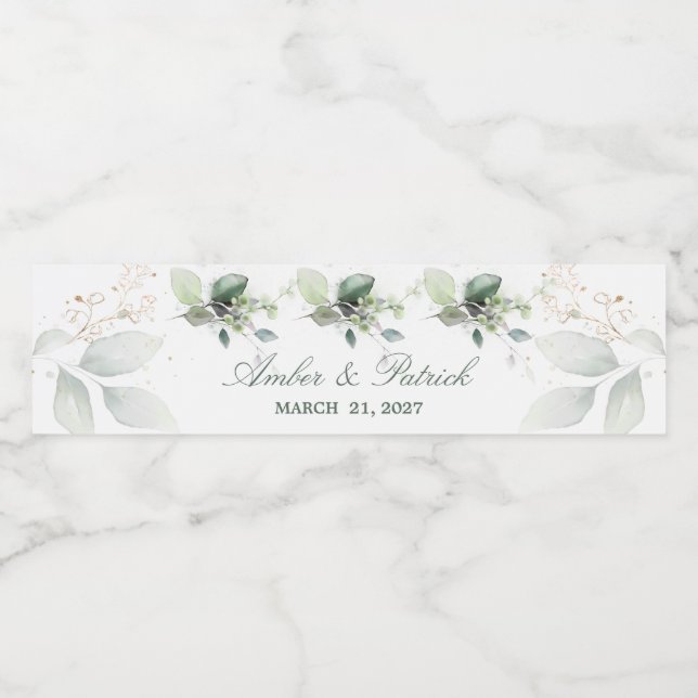 Aquarell, Eukalyptus-Blätter Hochzeit (Einzelnes Label)