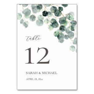 Aquarell-Eukalyptus-Blätter-Hochzeit Tischnummer