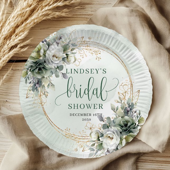 Aquarell-Eukalyptus-Boho-Brautparty-Papier   Pappteller (Watercolor Eucalyptus Boho Bridal Shower Paper Plates)