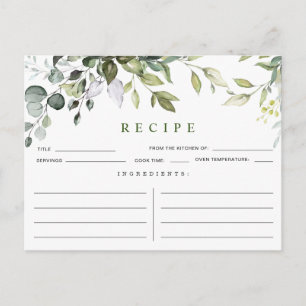 Aquarell-Eukalyptus-Brautparty-Rezeptkarte Postkarte