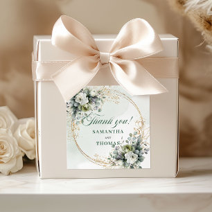 Aquarell-Eukalyptus-Dankeschön-Aufkleber Boho Gold Quadratischer Aufkleber