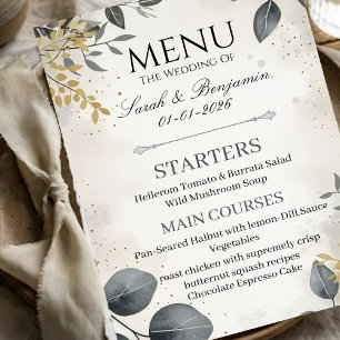 Aquarell Eukalyptus Elegantes Hochzeitsmenü Menükarte