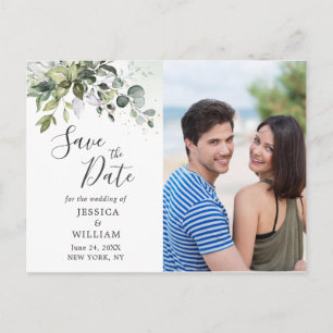 Aquarell-Eukalyptus-FOTO Hochzeit Save the Date Ankündigungspostkarte